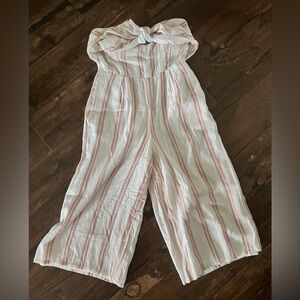 Lulu’s Margo Blush Pink and White Striped Strapless Midi Jumpsuit.